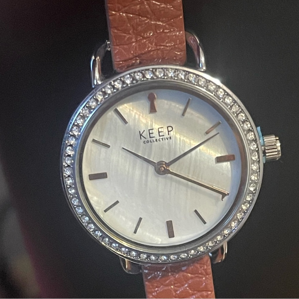 Keep Collective Pave Round Time Key Watch with Mother of Pearl face